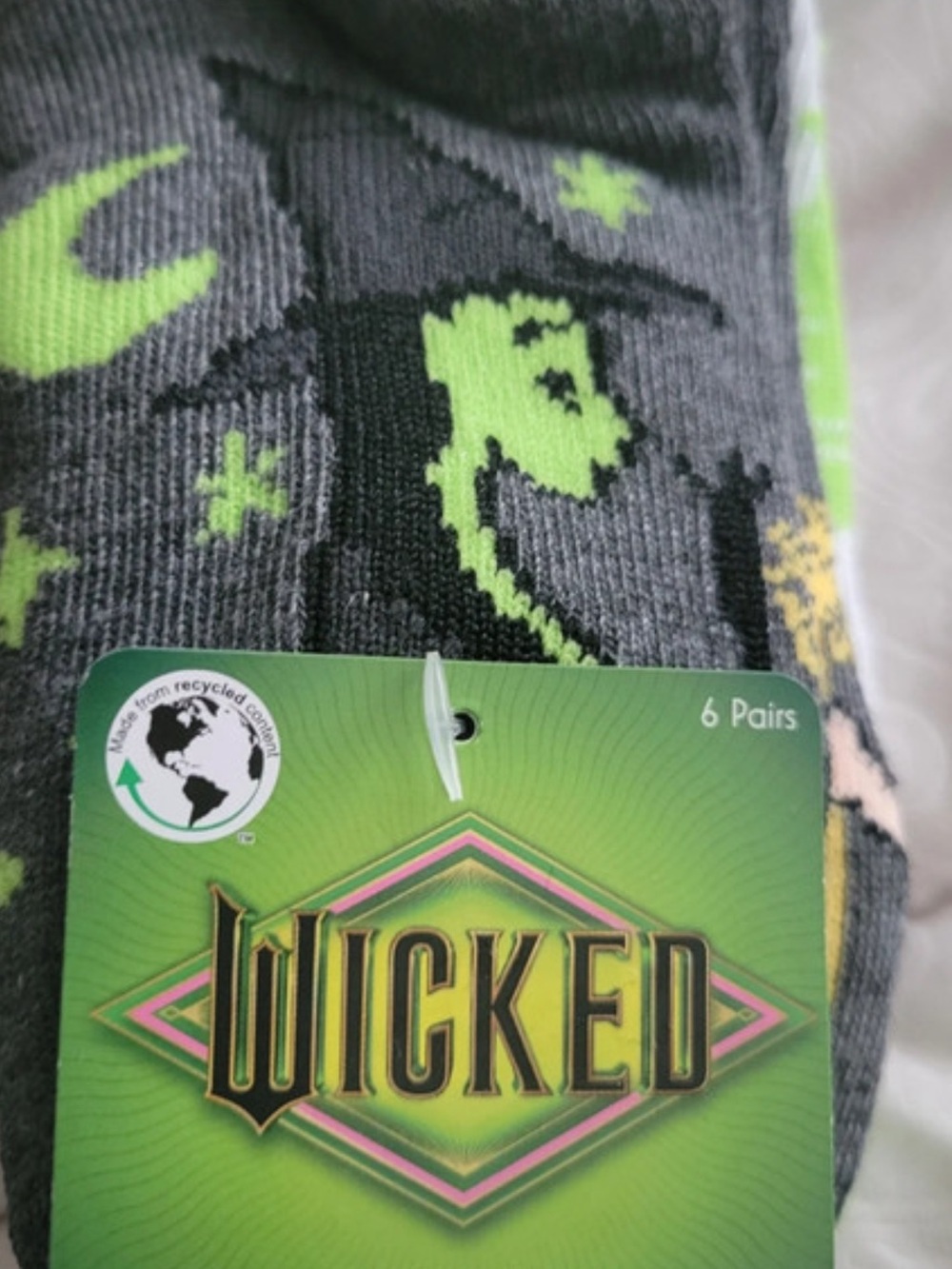 Kids Grey & Lime Green Witch Crew Socks - 6 Pairs